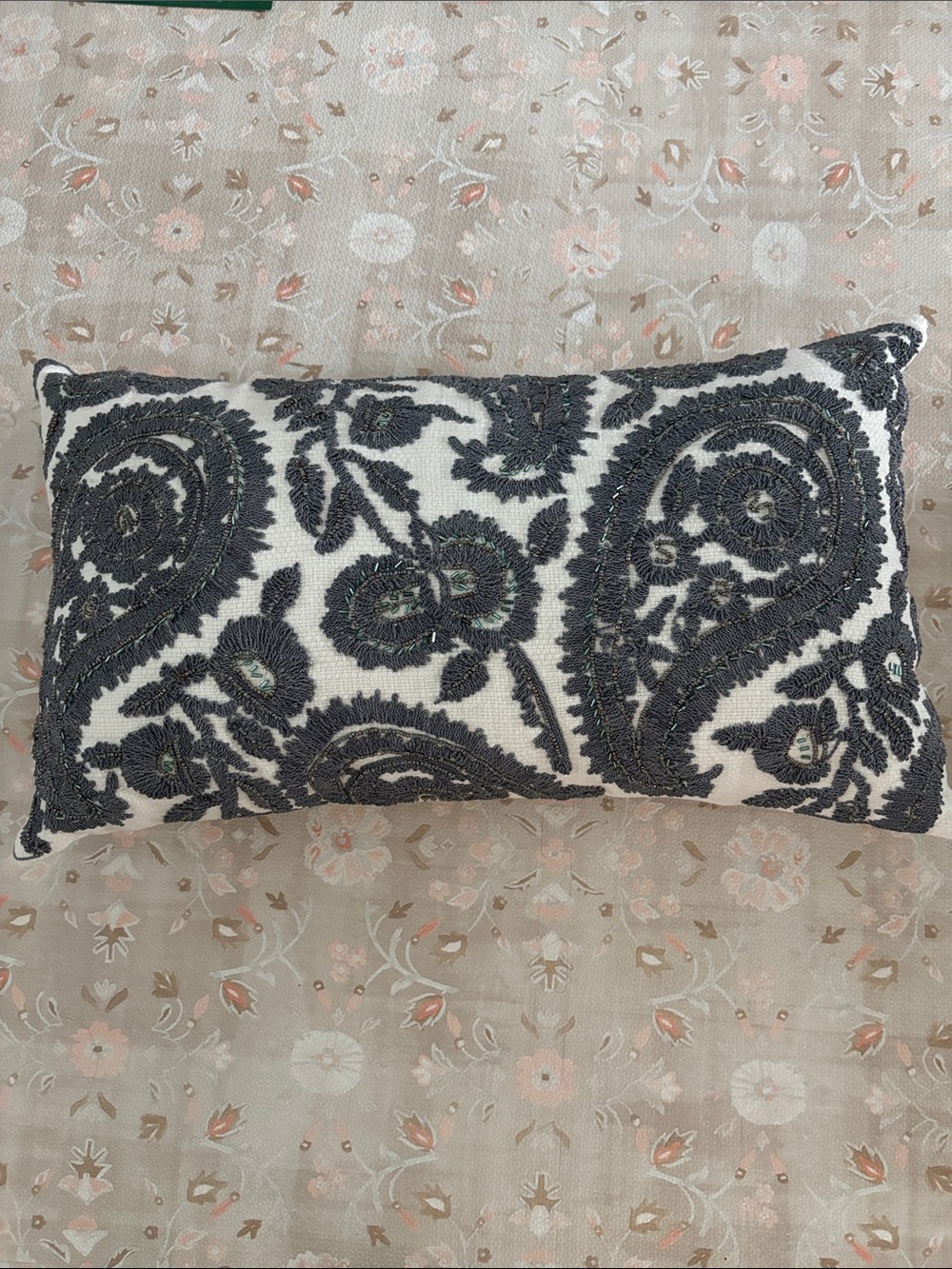 Artistic Accents Embroidered Paisley Lumbar Pillow - Blue/White